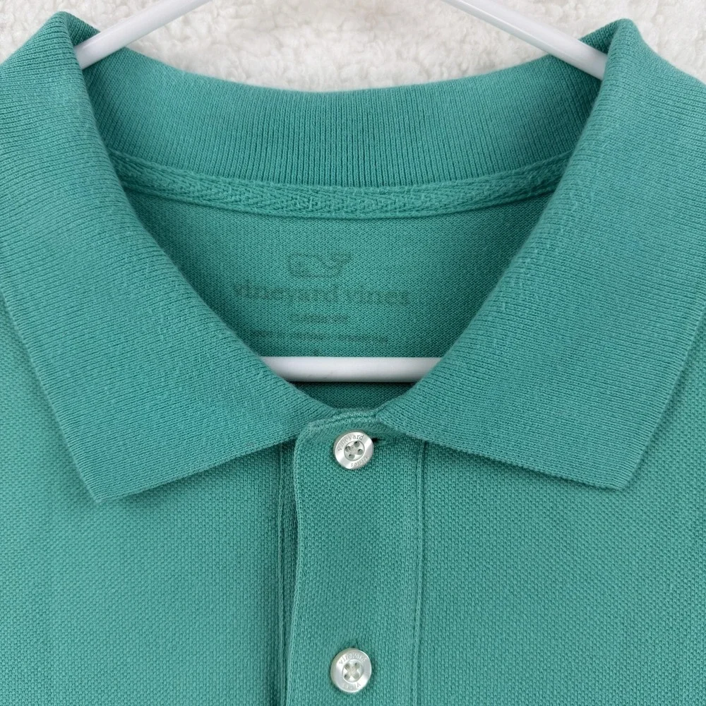 Vineyard Vines Polo Shirt Mens Large‎ Green Cotton Pique Whale Logo Casual Knit